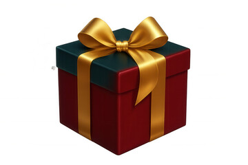 Red gift box closed, featuring golden ribbon against transparent backdrop, celebrating holiday and festive moments
