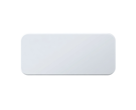 A rectangular, light gray, flat object with rounded corners