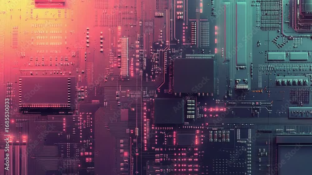 Poster futuristic circuit board showing computing power and technology