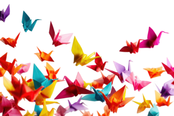 Colorful origami birds in flight
