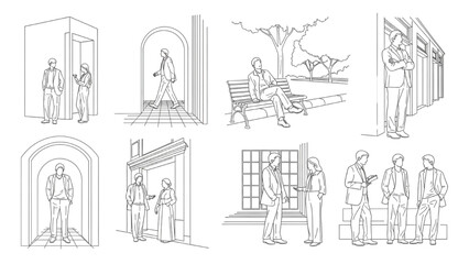 Architectural People Vector | Minimalist Human Silhouettes and Simple Line Art Figures for Architectural Sketches