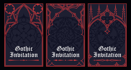 Gothic style invitation with ancient vintage elements. Sacred geometry border and frame. Vector illustration. EPS 10	