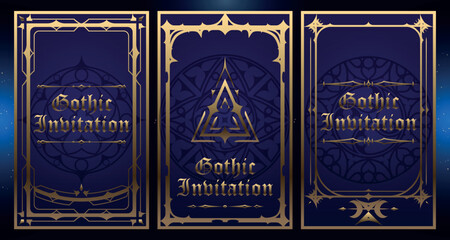Gothic style invitation with ancient vintage elements. Sacred geometry border and frame. Vector illustration. EPS 10	
