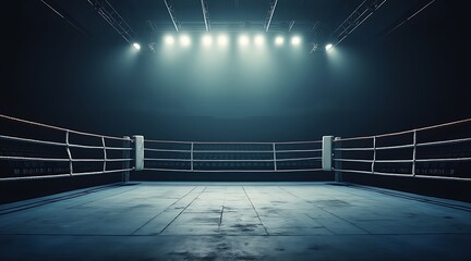 Empty Boxing Ring Under Bright Arena Lights