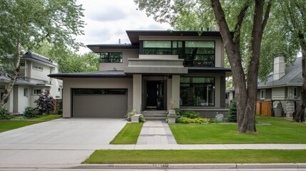 Contemporary home design with minimalist facade, perfect for property listings or design portfolios.