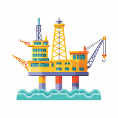 Naklejka premium Colorful Flat Vector Icon of Offshore Oil Rig Platform — Petroleum and Gas Extraction Industry Illustration