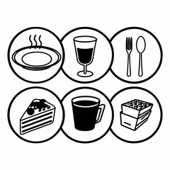 Illustration of food and drink icons in circles for restaurant or cafe