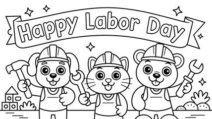 Cartoon animals celebrate labor day with tools image