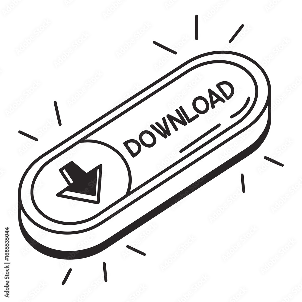 Poster a hand drawn style download button with an arrow and radiating lines indicating action