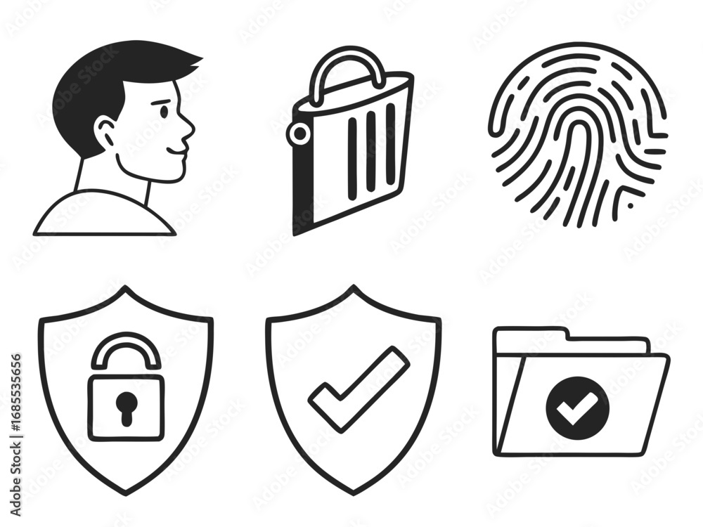 Aufkleber collection of icons representing personal security online shopping identity verification and data pr