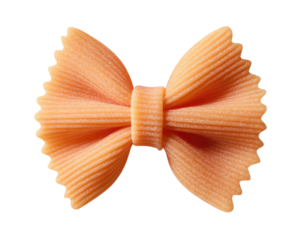 Close-up of a single bow-tie pasta, light peach color, showing intricate ridges and details