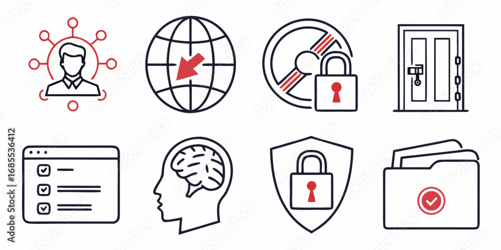 Aufkleber collection of security and data protection icons representing various concepts and services