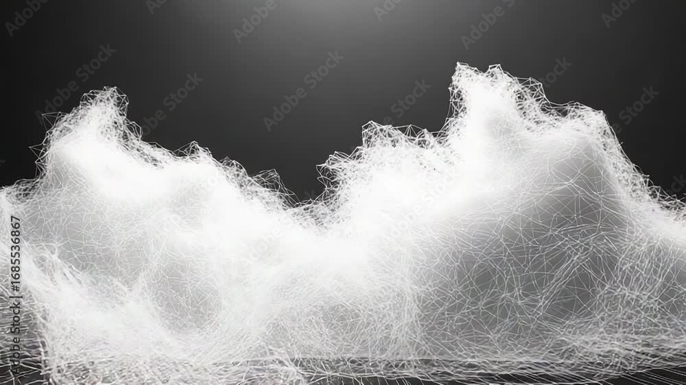Poster white plexus structure forming a cloud shape on dark background