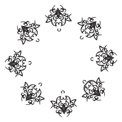 Circular Arrangement of Ornate Black Vector Corner Designs with Swirls.