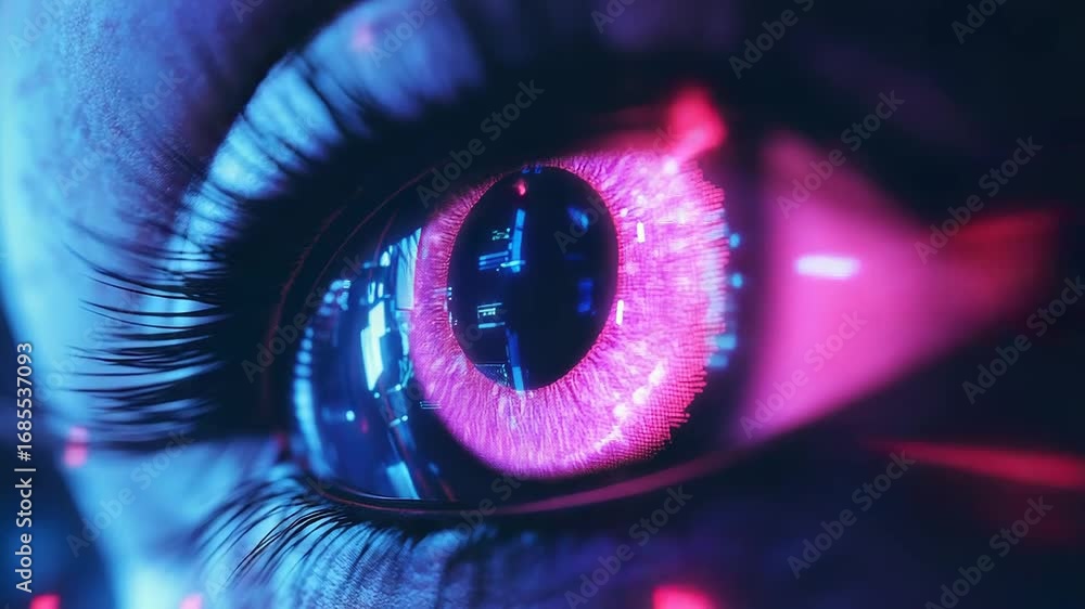 Poster futuristic bionic eye scanning data with digital interface