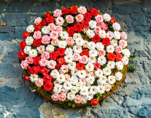 Circular arrangement of colorful roses