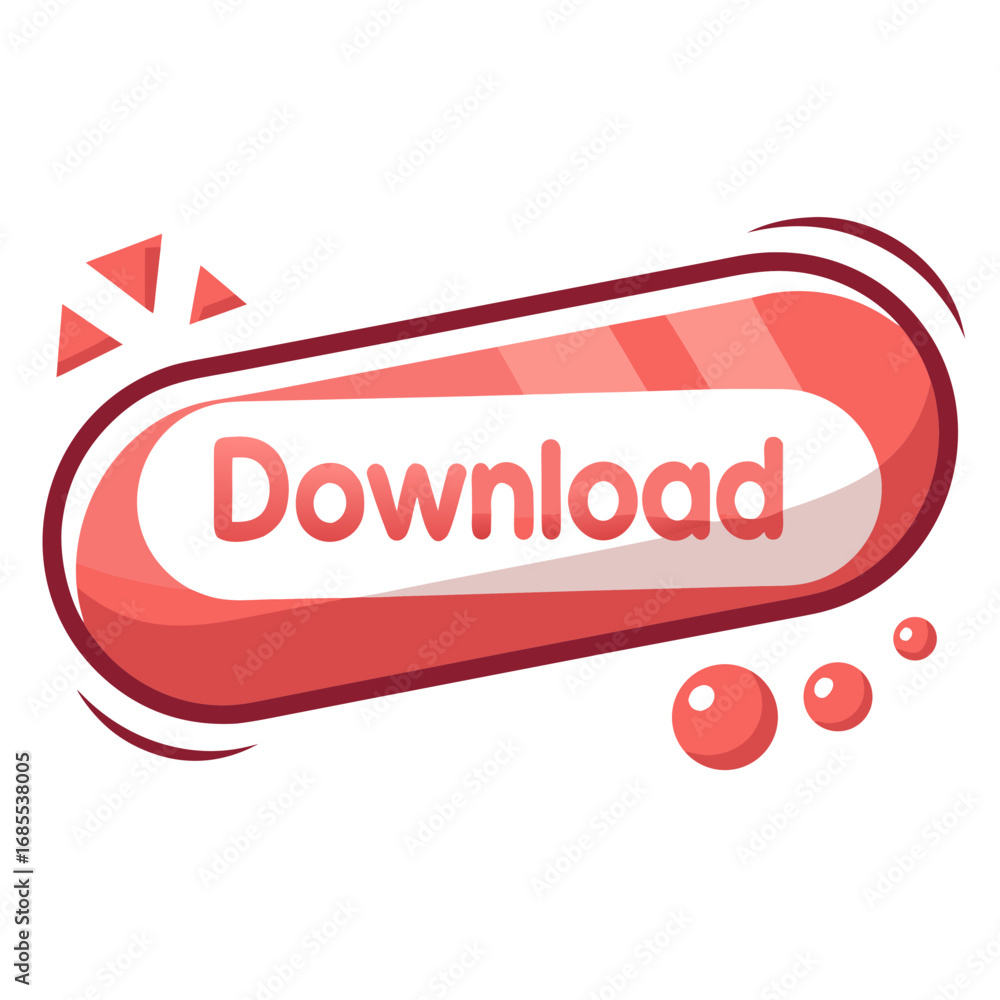 Poster modern red download button with abstract shapes and bubbles for web and app design