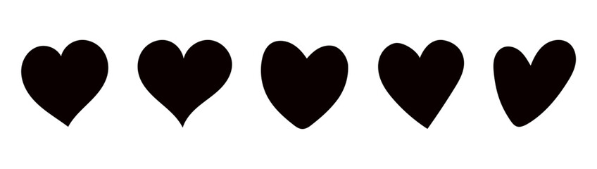 Grunge hearts icons. Heart love symbol black. heart icons set vector, set of hearts different shapes for design. Heart collection.