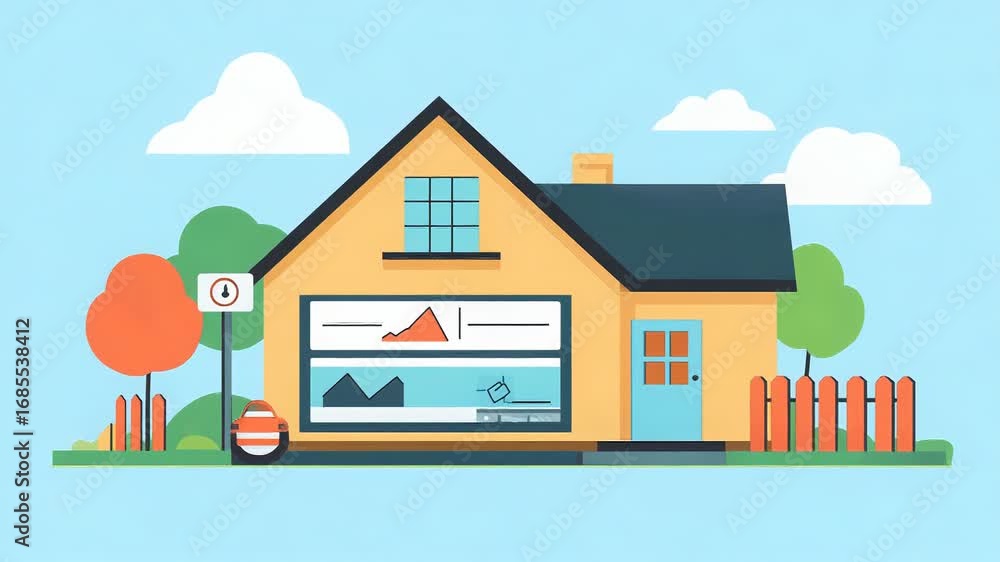 Poster smart home automation system controlling house appliances and showing energy consumption data