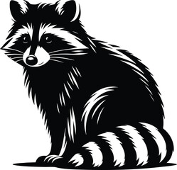 Adorable raccoon sitting animal silhouette vector illustration isolated on white background