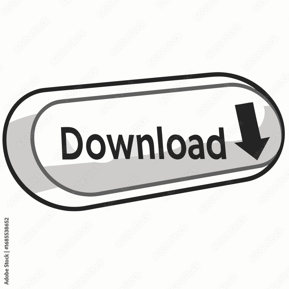 Poster simple black and white download button with an arrow pointing down on a white background