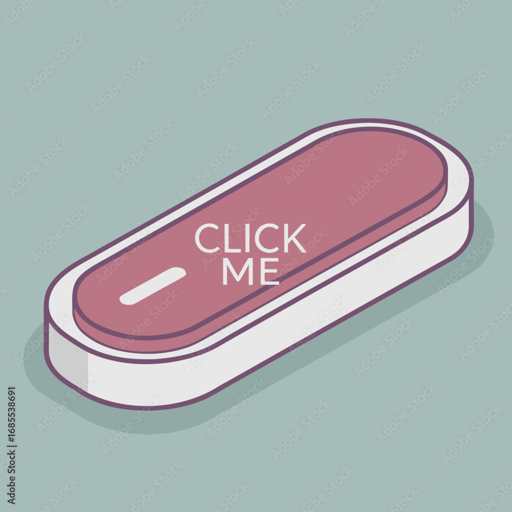 Leinwandbilder simple isometric illustration of a rounded rectangular button with the text click me on a muted blue