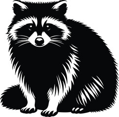 Adorable raccoon sitting animal silhouette vector illustration isolated on white background