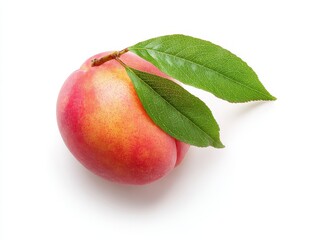 Juicy Peach with Leaf - Isolated Top View on Crisp White Background