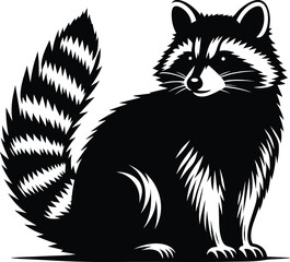 Obraz premium Adorable raccoon sitting animal silhouette vector illustration isolated on white background