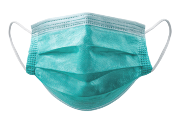 Light teal disposable face mask, front view