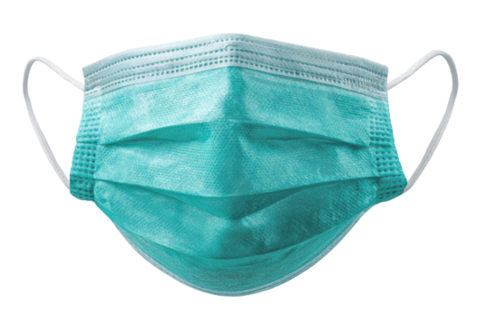 Light teal disposable face mask, front view