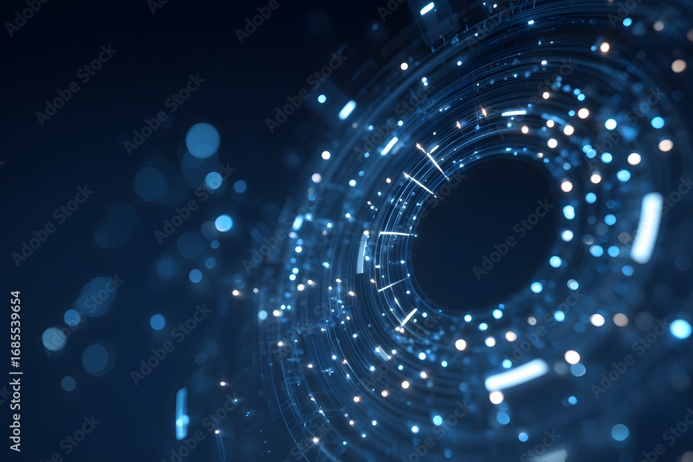 Poster a futuristic background with digital lines and circles, representing the theme of data visualization
