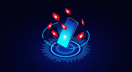 Smartphone Surrounded by Floating Red Hearts on Digital Background mobile phone social media