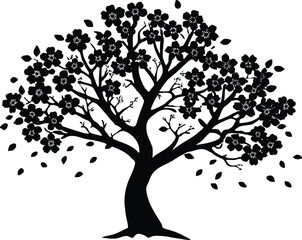 Obraz premium Cherry Tree In Blossom Silhouette | Cherry Blossom Tree Vector Art