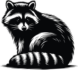 Adorable raccoon sitting animal silhouette vector illustration isolated on white background