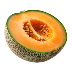 Cantaloupe Melon Half on Black Background