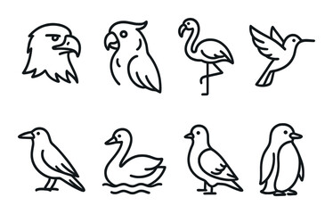 Obraz premium Silhouette icons of various bird species on dark background
