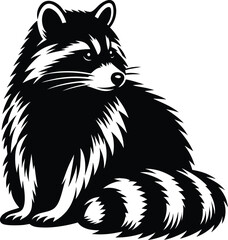 Adorable raccoon sitting animal silhouette vector illustration isolated on white background