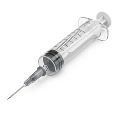 Realistic Medical Syringe with Needle Isolated on White, 3D Render for Vaccination, Healthcare, Medicine, and Hospital Concept