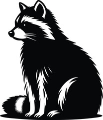 Adorable raccoon sitting animal silhouette vector illustration isolated on white background