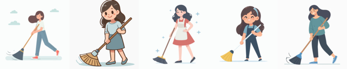 a woman sweeping cleans something