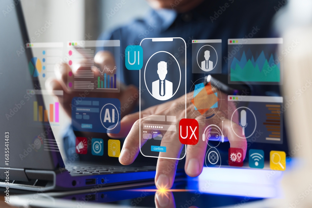 Fototapete user experience and user interface design with artificial intelligence technology for mobile applica