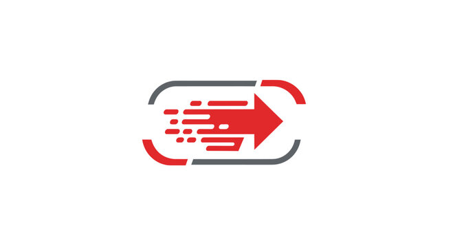 Modern Red Arrow Symbolizing Speed and Direction Inside Rectangular Frame.