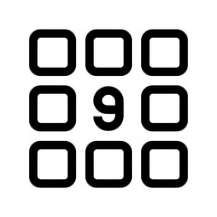 Nine outlined squares, central digit nine