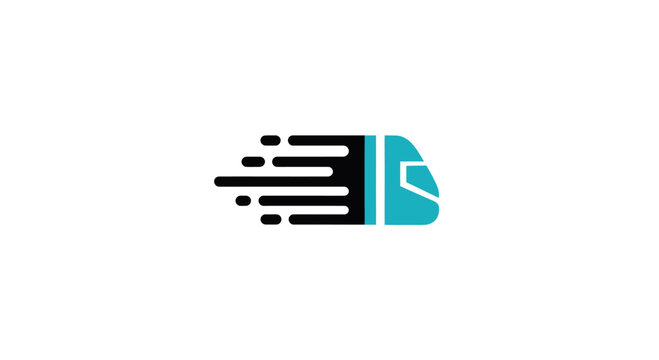 Stylized Blue Train Icon with Speed Lines, Modern Transportation Symbol.