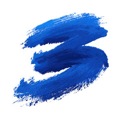 Bold, dynamic blue paint stroke forming a stylized number three