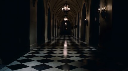 Fototapeta premium Long Dark Gothic Hallway
