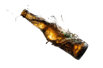 A beer bottle explodes in a splash