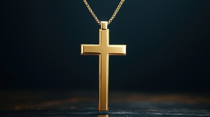 Modern Religious Monument - Elegant Gold Cross Necklace on Dark Background A surreal modern city skyline with glowing religious symbolism, dramatic architecture, spirituality, hope, faith and futurist