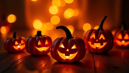 Fototapeta premium Carved pumpkins for the holiday. Halloween decor.